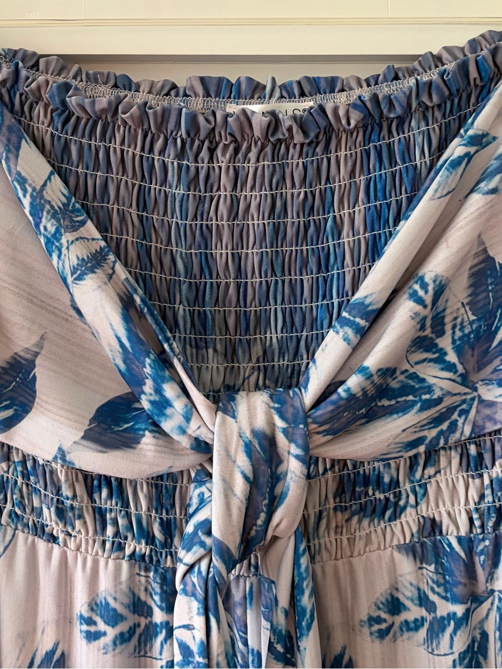 VENUS Blue and Light Blue Smocked Waist Cropped Jumpsuit